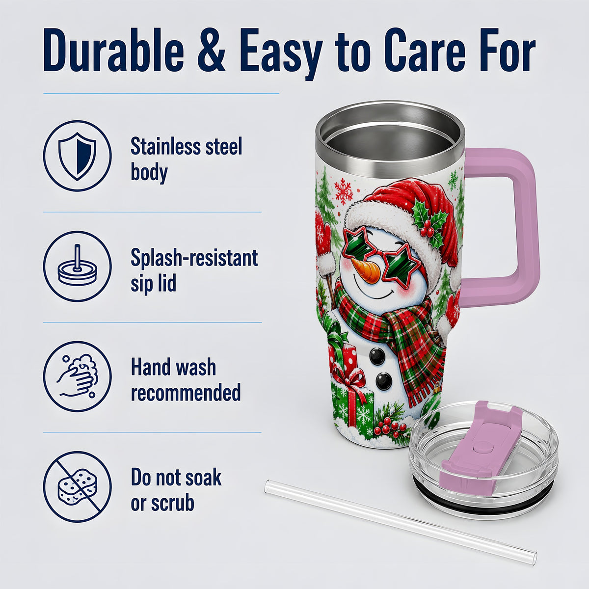 #pl[40oz|Pink] Festive Snowman Christmas Tumbler, 40oz Stainless Steel Tumbler
