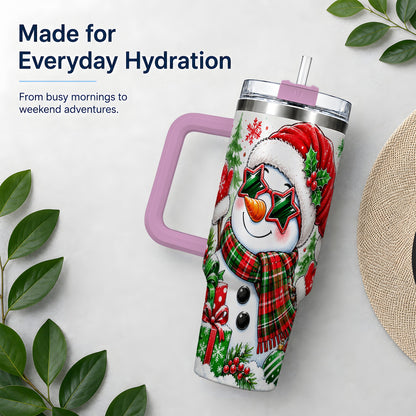 #pl[40oz|Pink] Festive Snowman Christmas Tumbler, 40oz Stainless Steel Tumbler