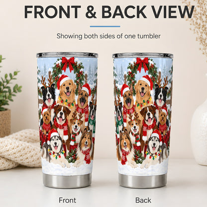 #pl[20oz|Steel] Christmas Dogs 20oz Tumbler, Snowy Winter Holiday Pet Drinkware