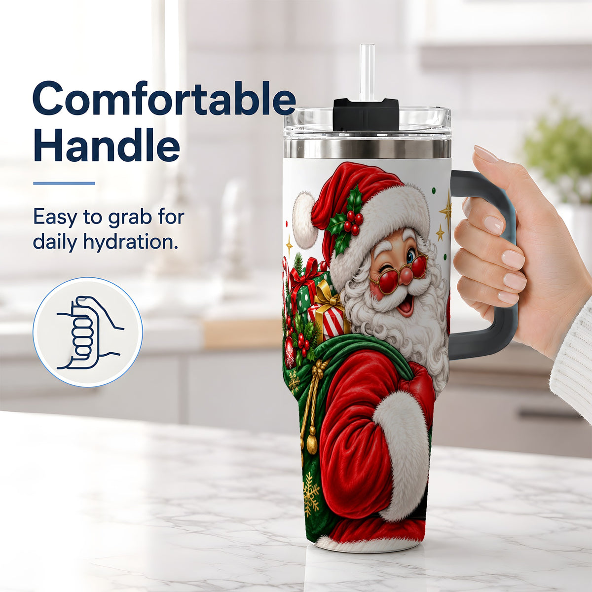 #pl[40oz|Black] Santa Claus Christmas Tumbler, 40oz Stainless Steel Tumbler