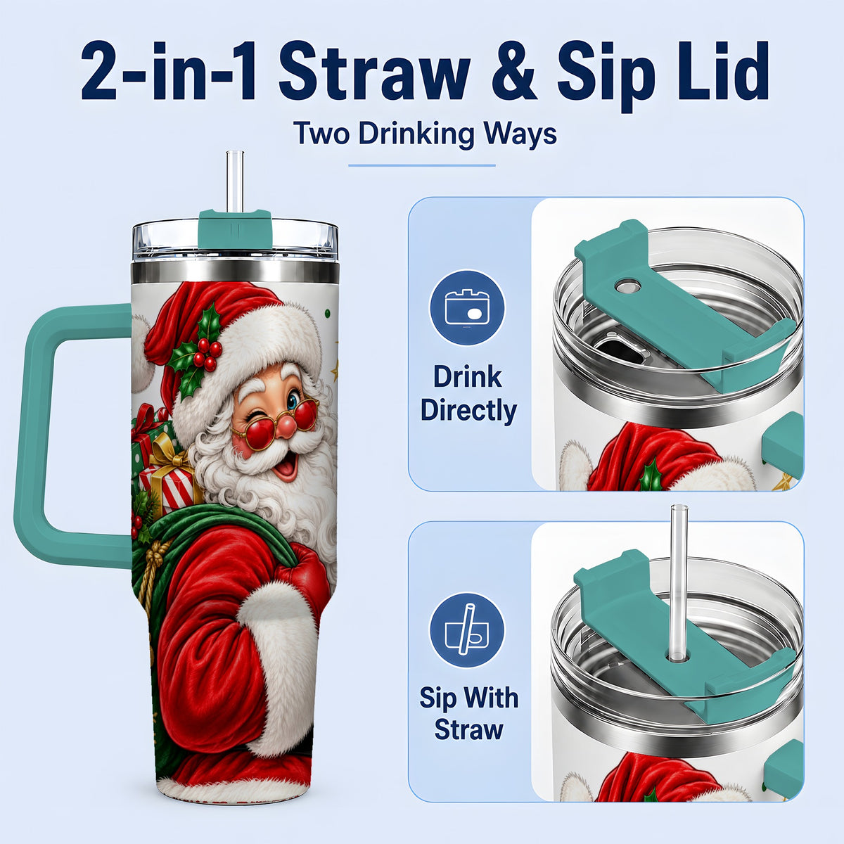 #pl[40oz|Green] Santa Claus Christmas Tumbler, 40oz Stainless Steel Tumbler