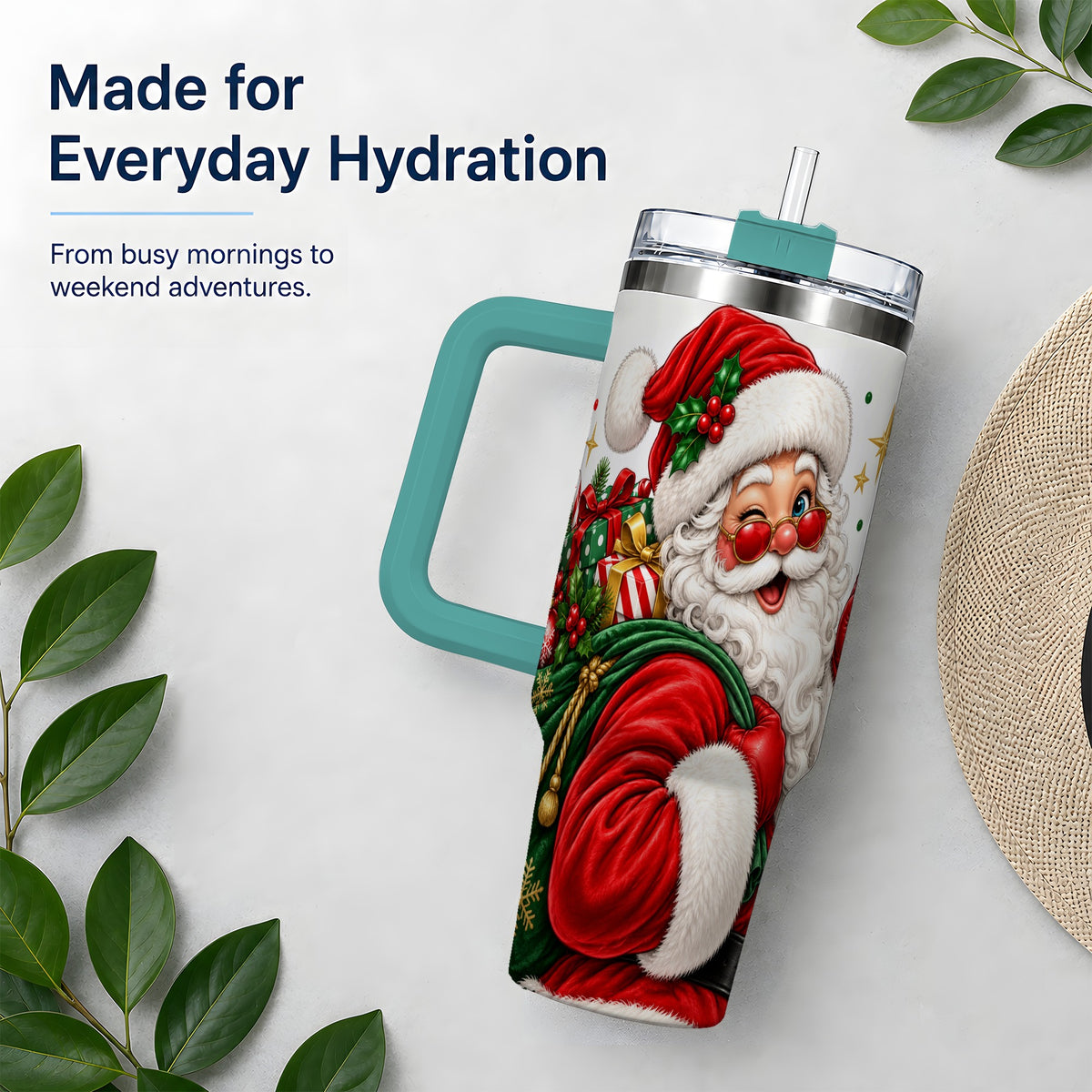 #pl[40oz|Green] Santa Claus Christmas Tumbler, 40oz Stainless Steel Tumbler