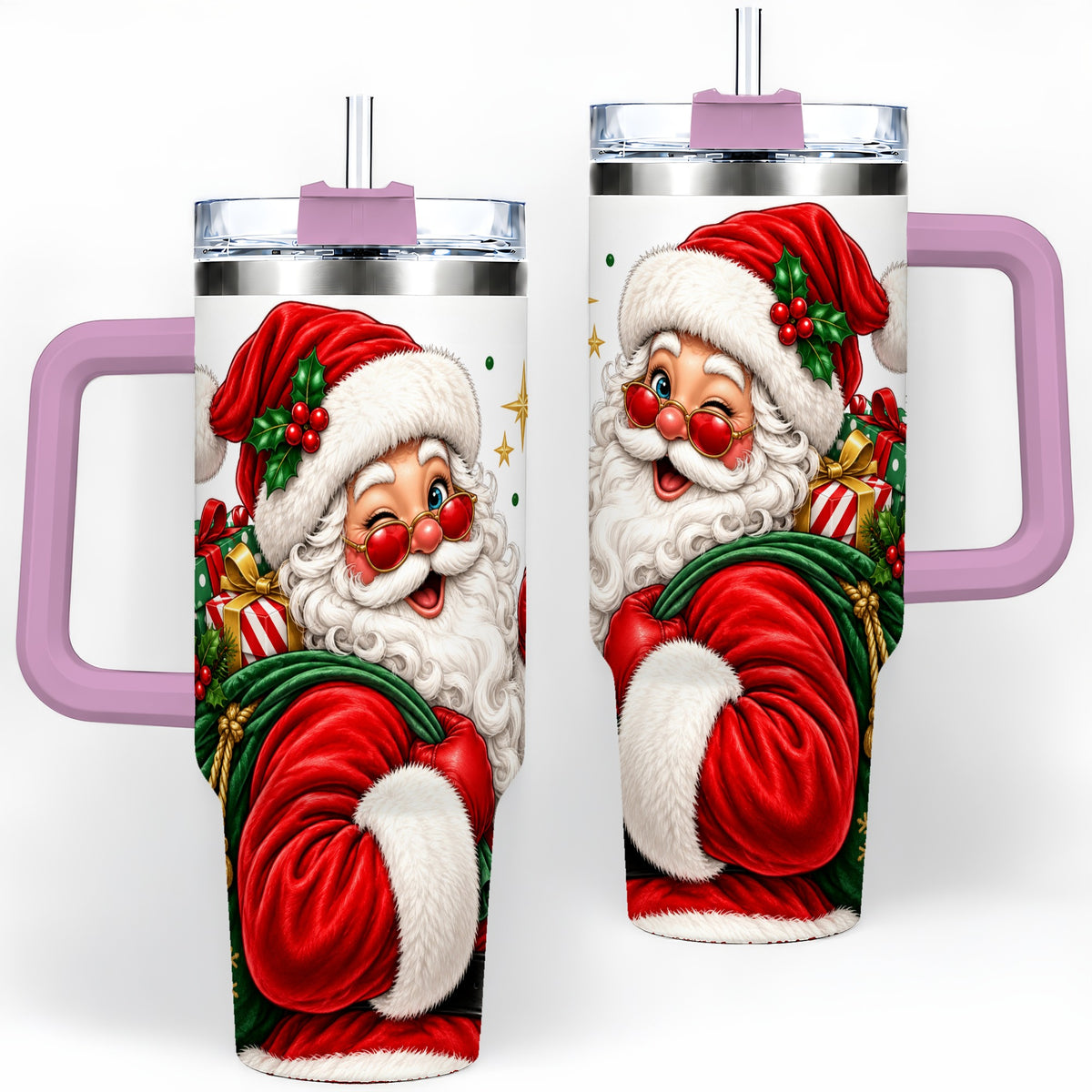 #pl[40oz|Pink] Santa Claus Christmas Tumbler, 40oz Stainless Steel Tumbler