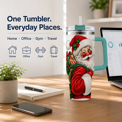 #pl[40oz|Green] Santa Claus Christmas Tumbler, 40oz Stainless Steel Tumbler