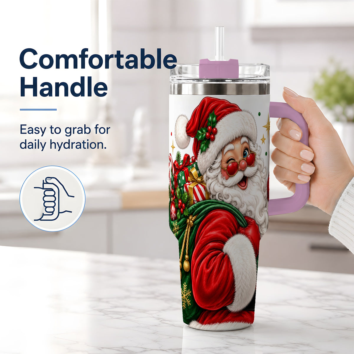 #pl[40oz|Pink] Santa Claus Christmas Tumbler, 40oz Stainless Steel Tumbler