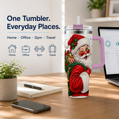 #pl[40oz|Pink] Santa Claus Christmas Tumbler, 40oz Stainless Steel Tumbler
