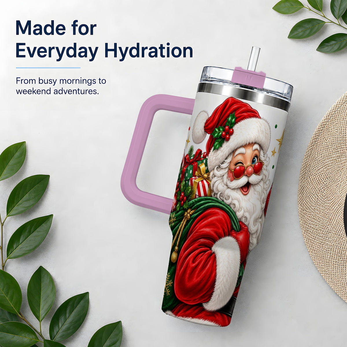 #pl[40oz|Pink] Santa Claus Christmas Tumbler, 40oz Stainless Steel Tumbler