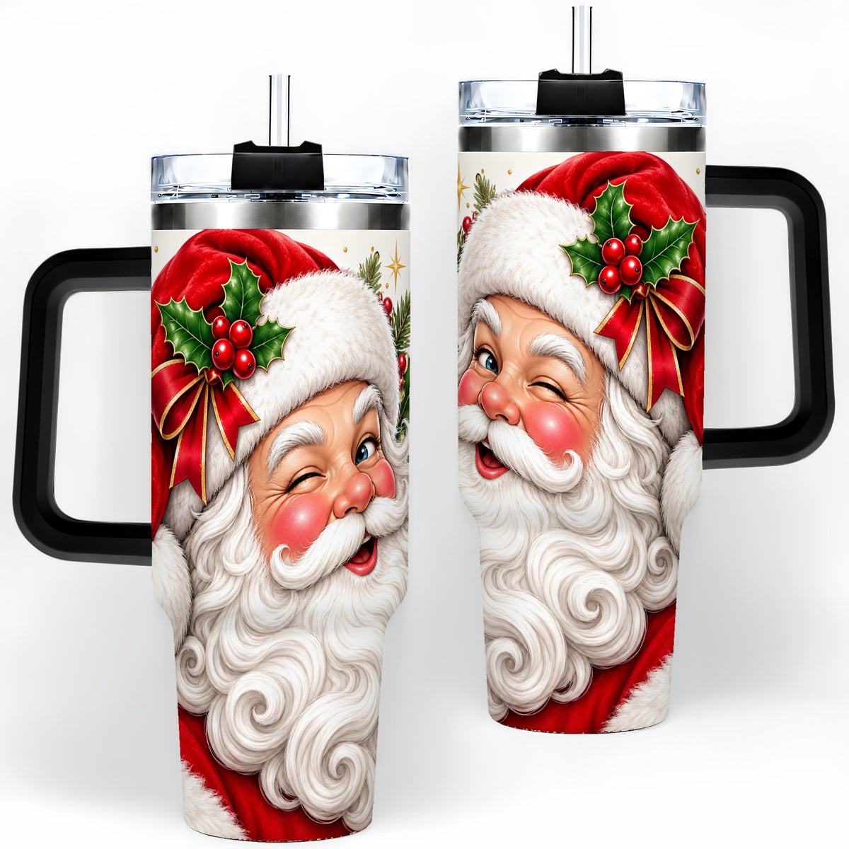 #pl[40oz|Black] Winking Santa Christmas Tumbler, 40oz Stainless Steel Tumbler