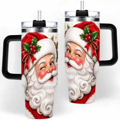 #pl[40oz|Black] Winking Santa Christmas Tumbler, 40oz Stainless Steel Tumbler