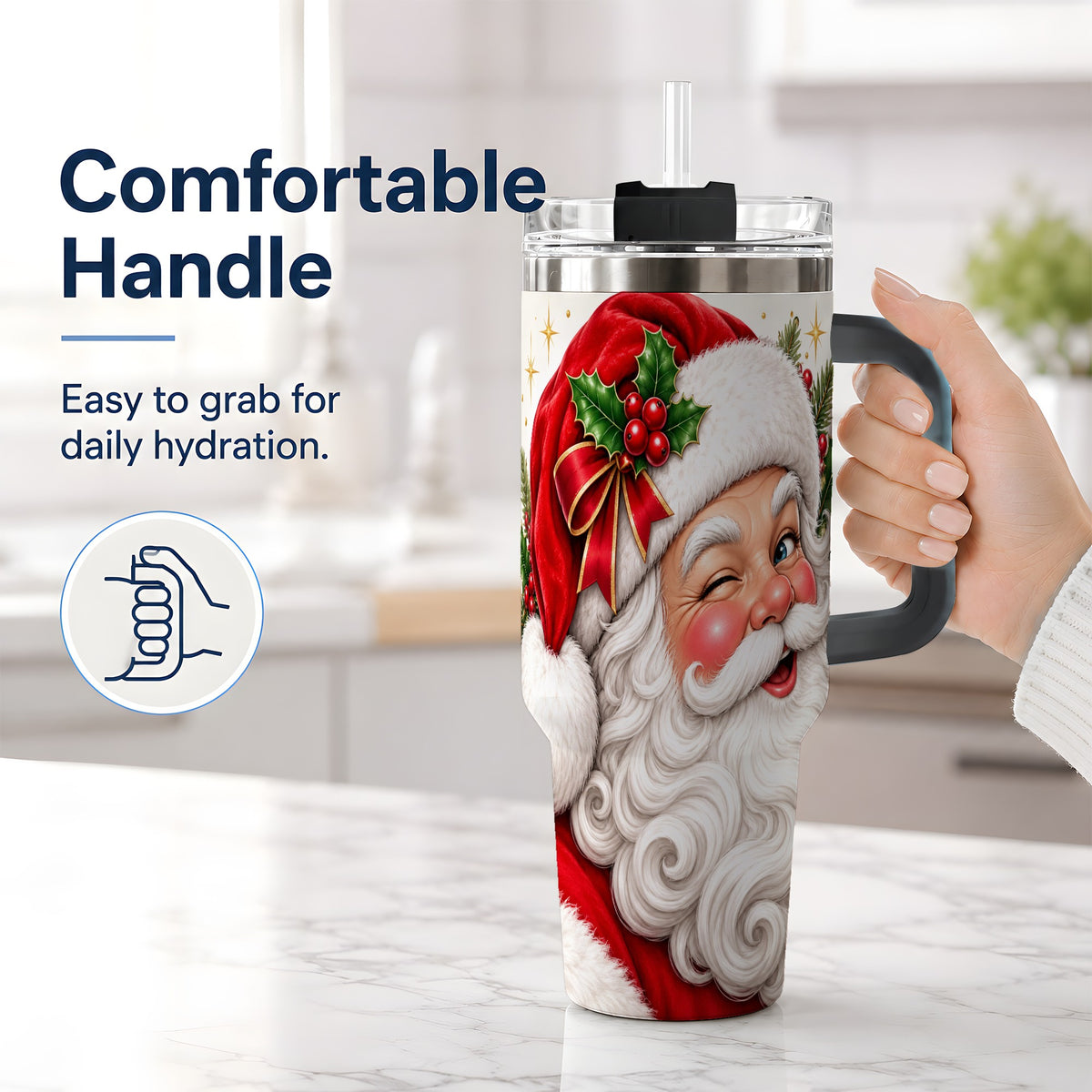 #pl[40oz|Black] Winking Santa Christmas Tumbler, 40oz Stainless Steel Tumbler