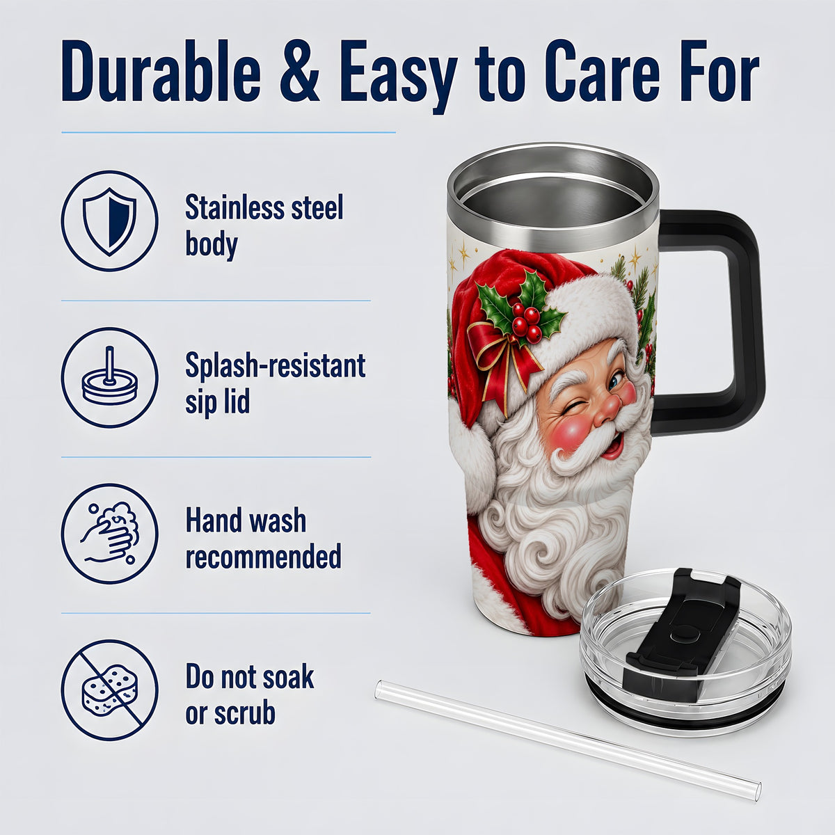 #pl[40oz|Black] Winking Santa Christmas Tumbler, 40oz Stainless Steel Tumbler