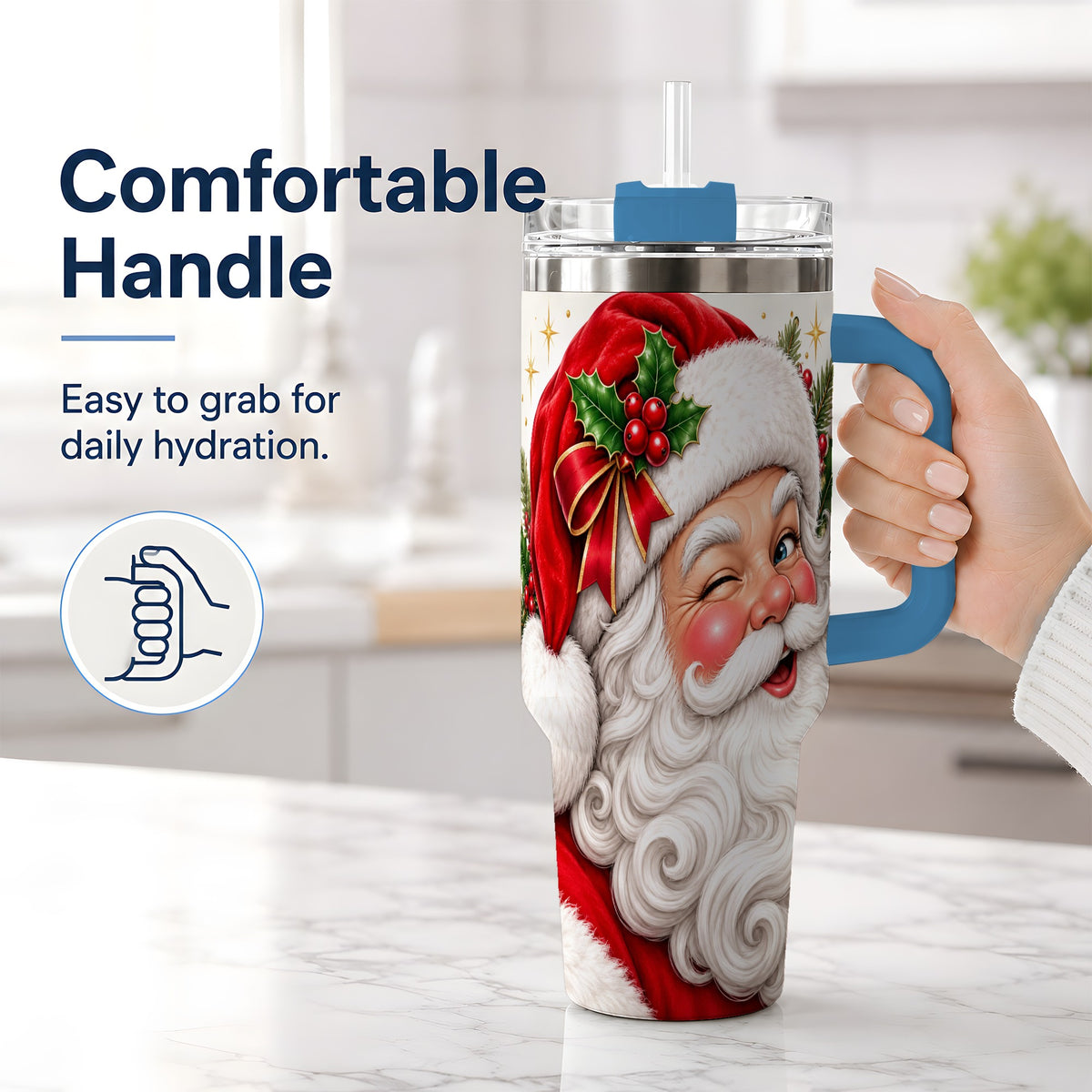 #pl[40oz|Blue] Winking Santa Christmas Tumbler, 40oz Stainless Steel Tumbler