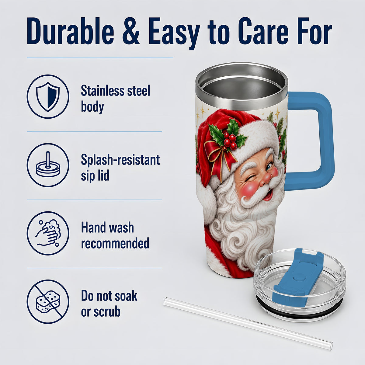 #pl[40oz|Blue] Winking Santa Christmas Tumbler, 40oz Stainless Steel Tumbler