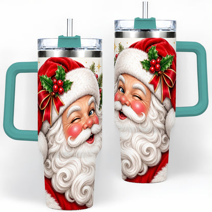 #pl[40oz|Green] Winking Santa Christmas Tumbler, 40oz Stainless Steel Tumbler