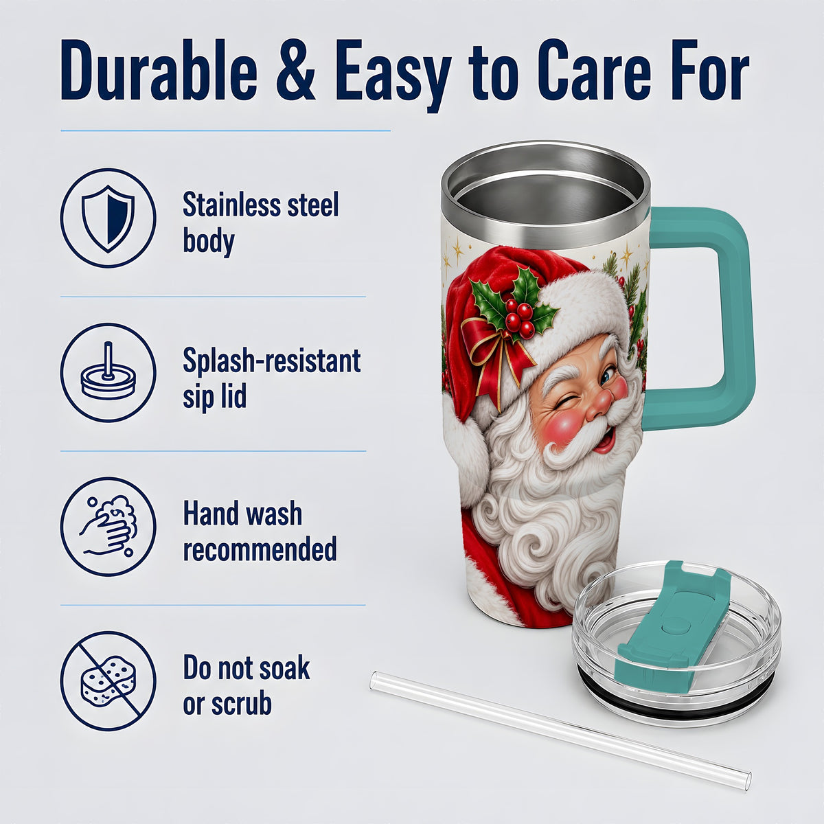 #pl[40oz|Green] Winking Santa Christmas Tumbler, 40oz Stainless Steel Tumbler