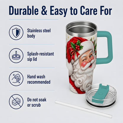 #pl[40oz|Green] Winking Santa Christmas Tumbler, 40oz Stainless Steel Tumbler