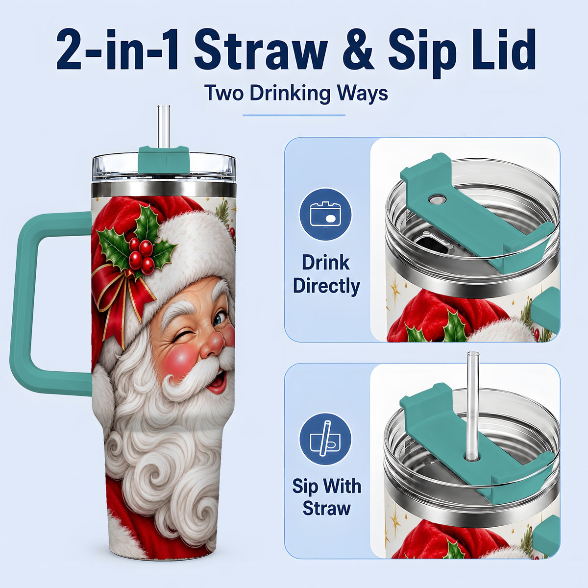 #pl[40oz|Green] Winking Santa Christmas Tumbler, 40oz Stainless Steel Tumbler