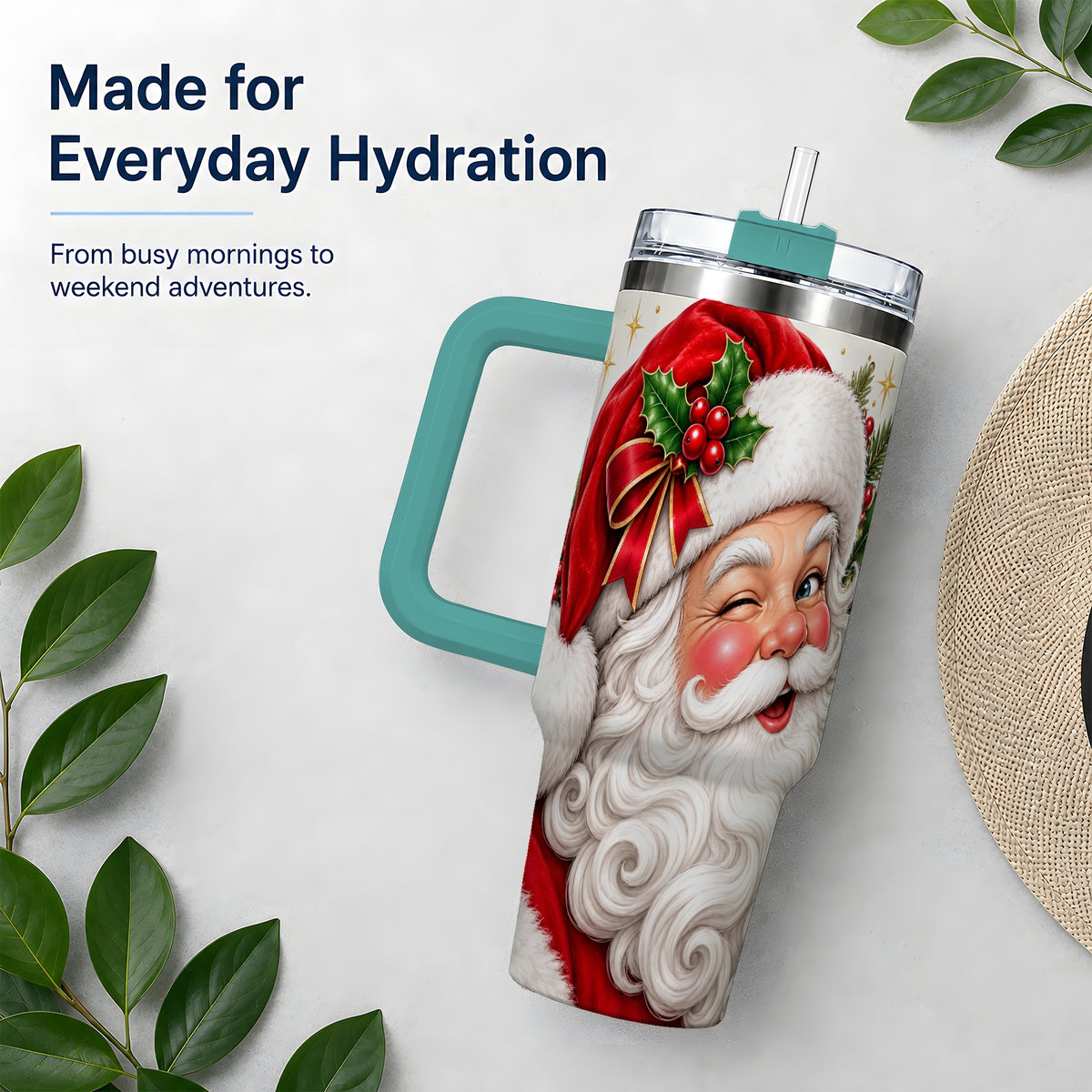 #pl[40oz|Green] Winking Santa Christmas Tumbler, 40oz Stainless Steel Tumbler