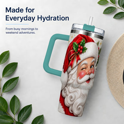 #pl[40oz|Green] Winking Santa Christmas Tumbler, 40oz Stainless Steel Tumbler
