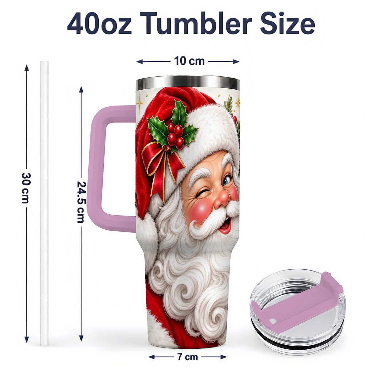 #pl[40oz|Pink] Winking Santa Christmas Tumbler, 40oz Stainless Steel Tumbler