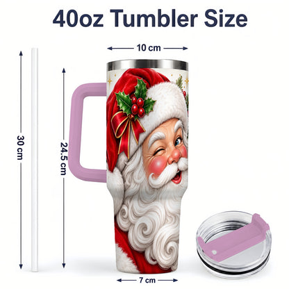 #pl[40oz|Pink] Winking Santa Christmas Tumbler, 40oz Stainless Steel Tumbler