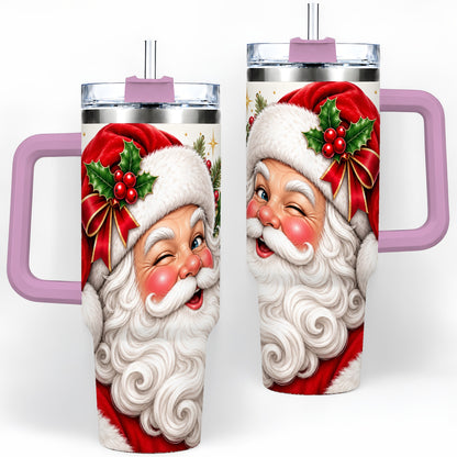 #pl[40oz|Pink] Winking Santa Christmas Tumbler, 40oz Stainless Steel Tumbler