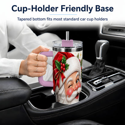 #pl[40oz|Pink] Winking Santa Christmas Tumbler, 40oz Stainless Steel Tumbler
