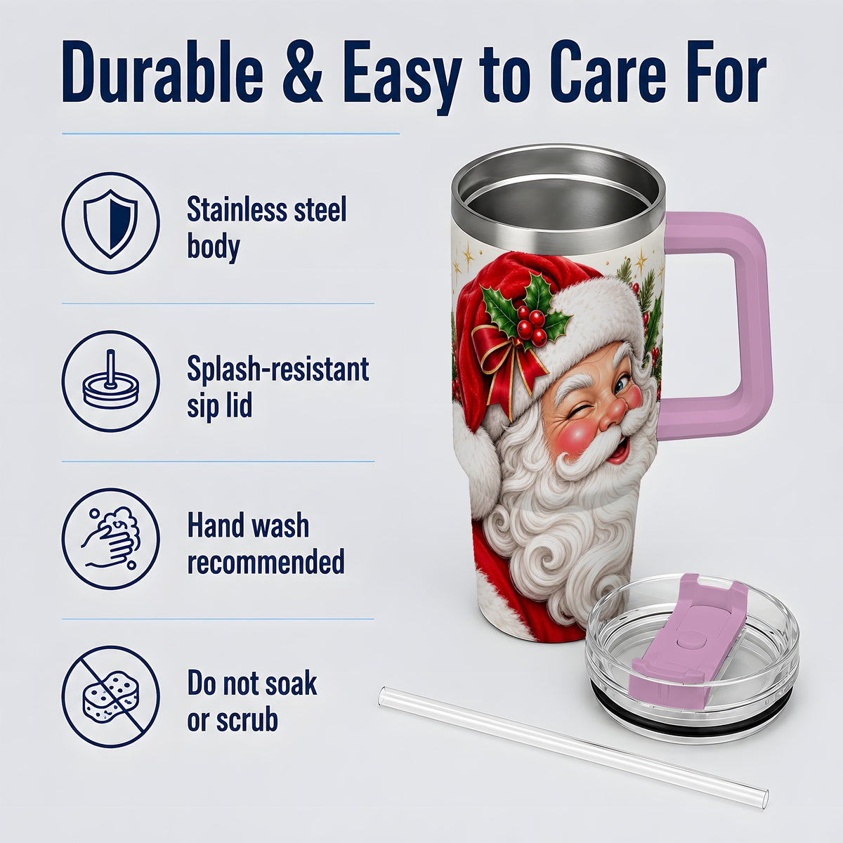 #pl[40oz|Pink] Winking Santa Christmas Tumbler, 40oz Stainless Steel Tumbler