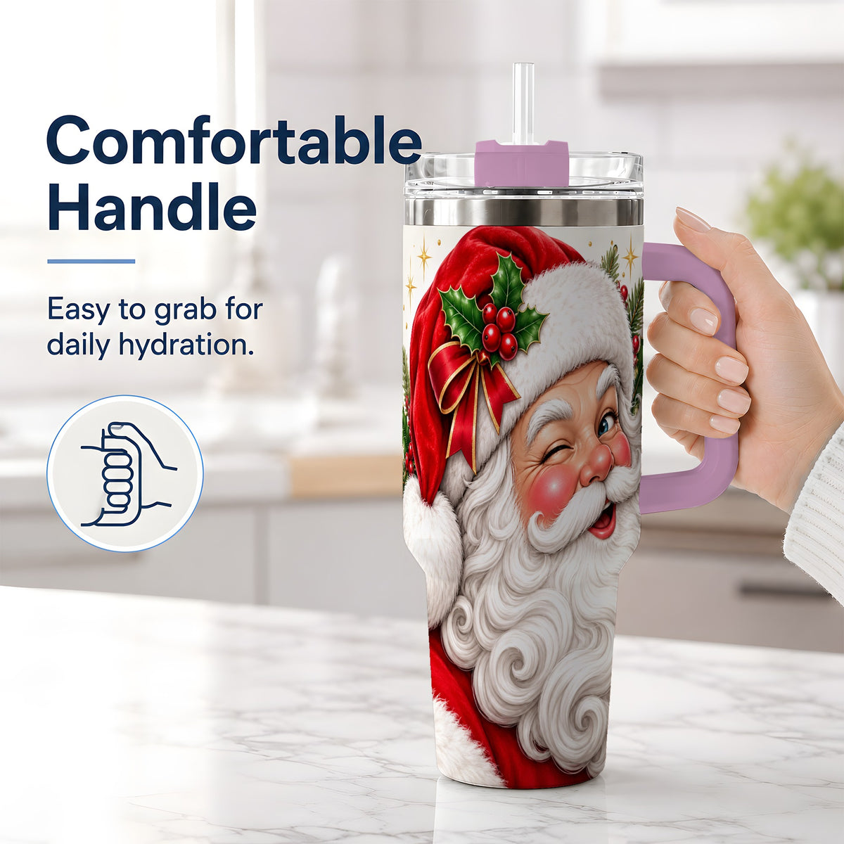 #pl[40oz|Pink] Winking Santa Christmas Tumbler, 40oz Stainless Steel Tumbler