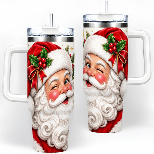 Winking Santa Christmas Tumbler, 40oz Stainless Steel Tumbler