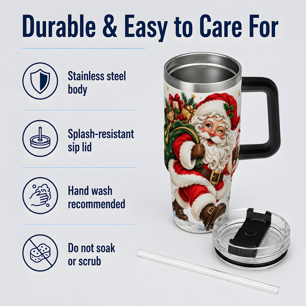 #pl[40oz|Black] Candy Cane Santa Christmas Tumbler, 40oz Stainless Steel Tumbler