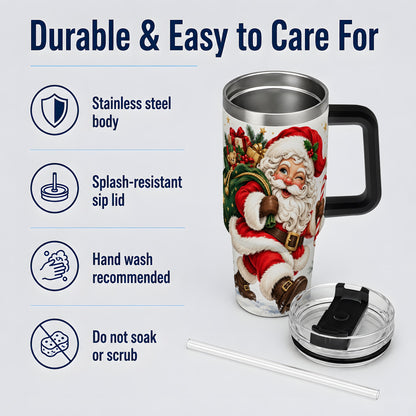 #pl[40oz|Black] Candy Cane Santa Christmas Tumbler, 40oz Stainless Steel Tumbler