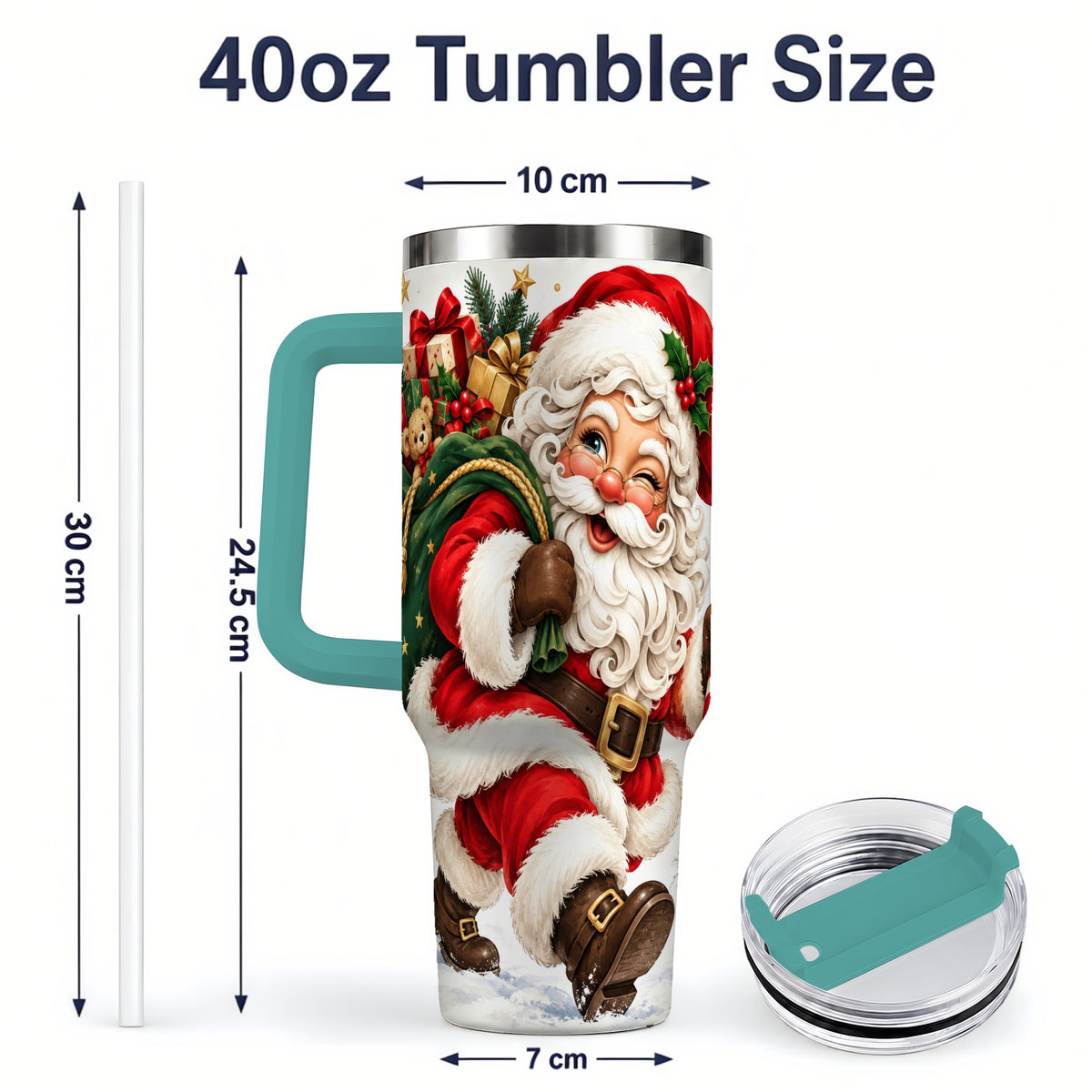 #pl[40oz|Green] Candy Cane Santa Christmas Tumbler, 40oz Stainless Steel Tumbler