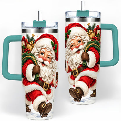 #pl[40oz|Green] Candy Cane Santa Christmas Tumbler, 40oz Stainless Steel Tumbler