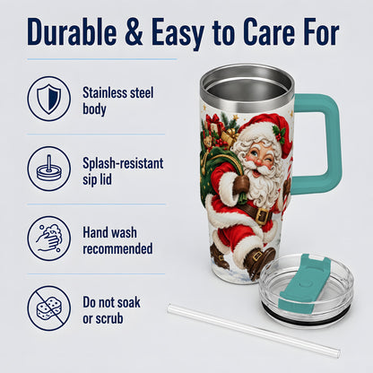 #pl[40oz|Green] Candy Cane Santa Christmas Tumbler, 40oz Stainless Steel Tumbler