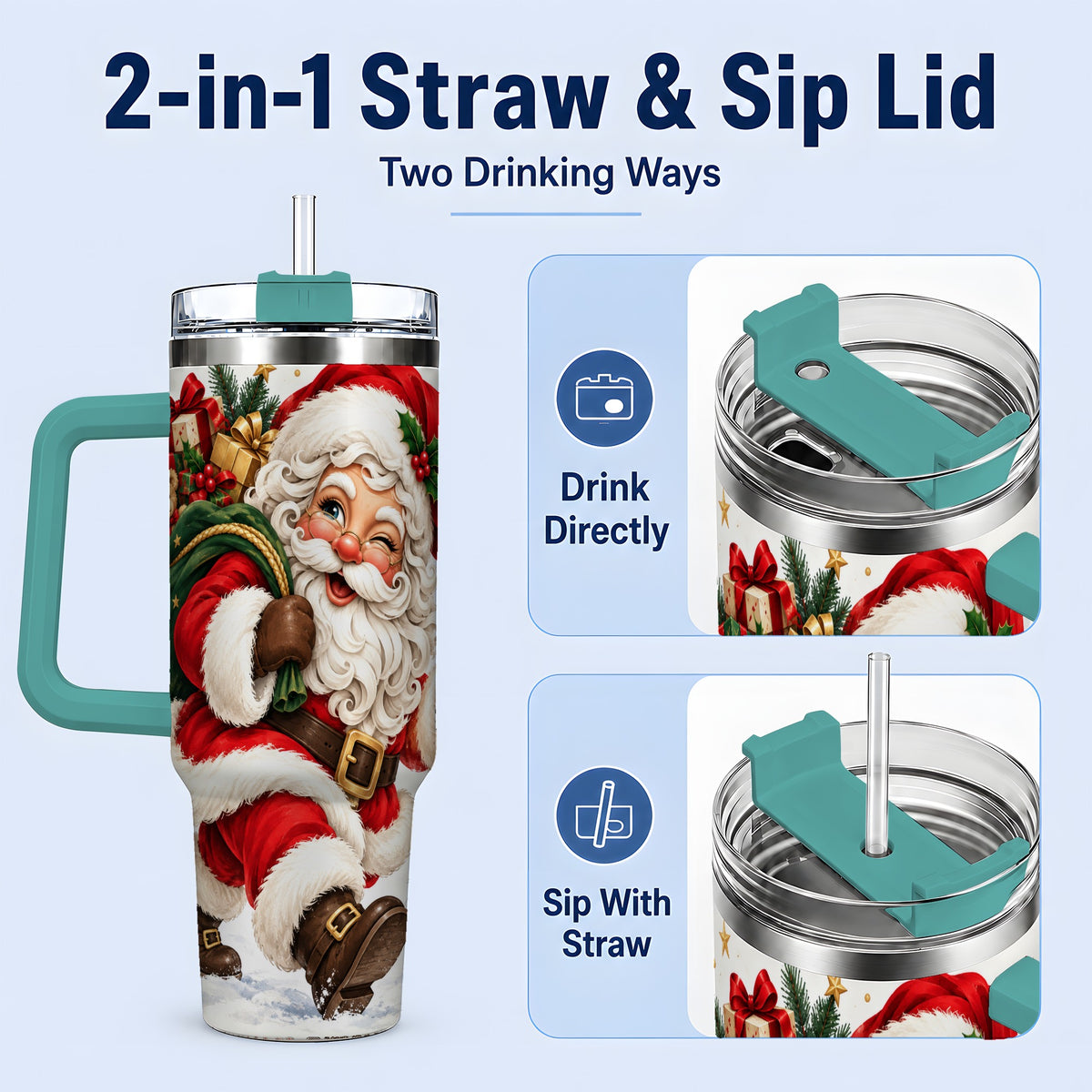 #pl[40oz|Green] Candy Cane Santa Christmas Tumbler, 40oz Stainless Steel Tumbler