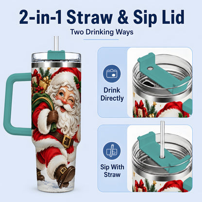 #pl[40oz|Green] Candy Cane Santa Christmas Tumbler, 40oz Stainless Steel Tumbler