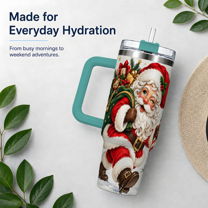 #pl[40oz|Green] Candy Cane Santa Christmas Tumbler, 40oz Stainless Steel Tumbler