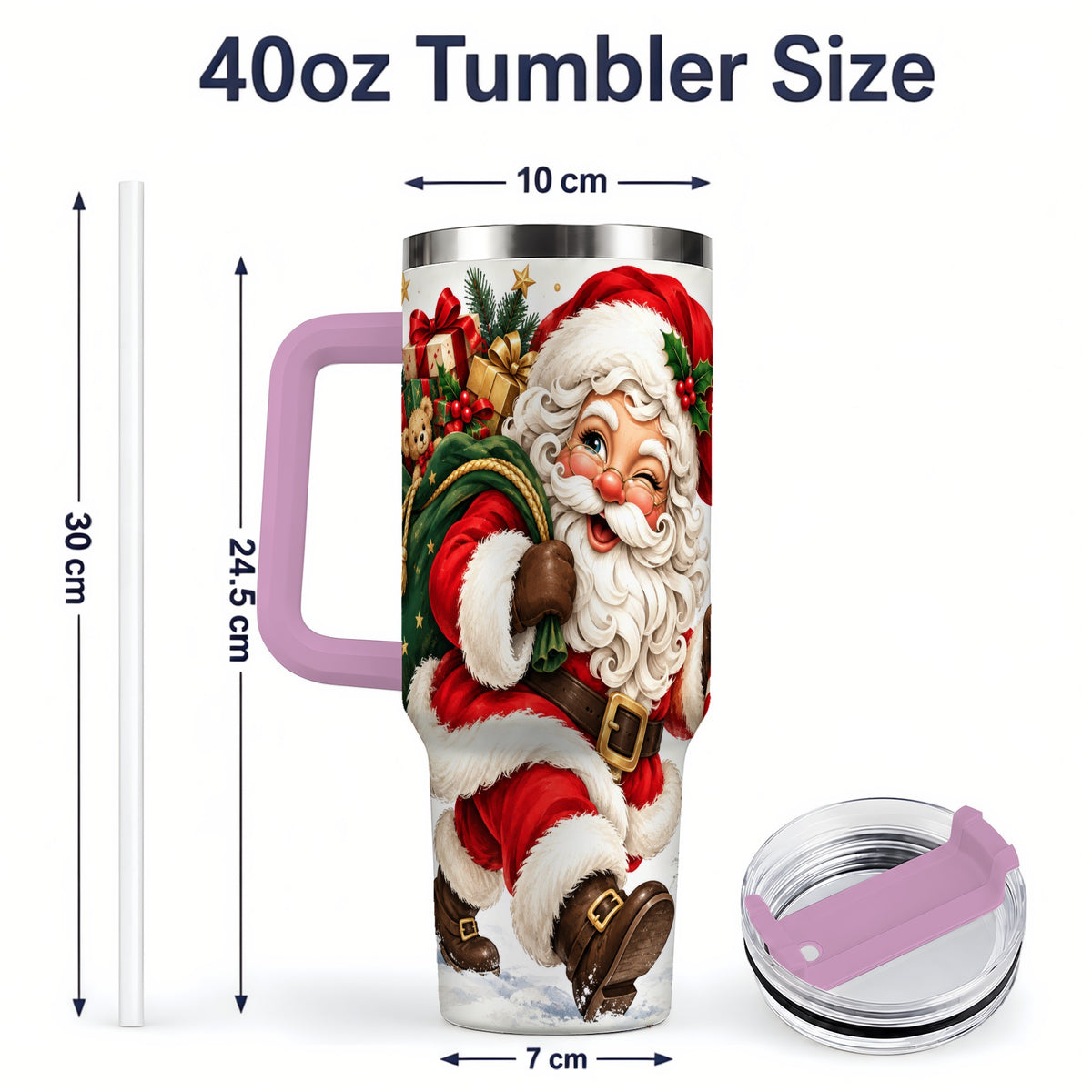 #pl[40oz|Pink] Candy Cane Santa Christmas Tumbler, 40oz Stainless Steel Tumbler