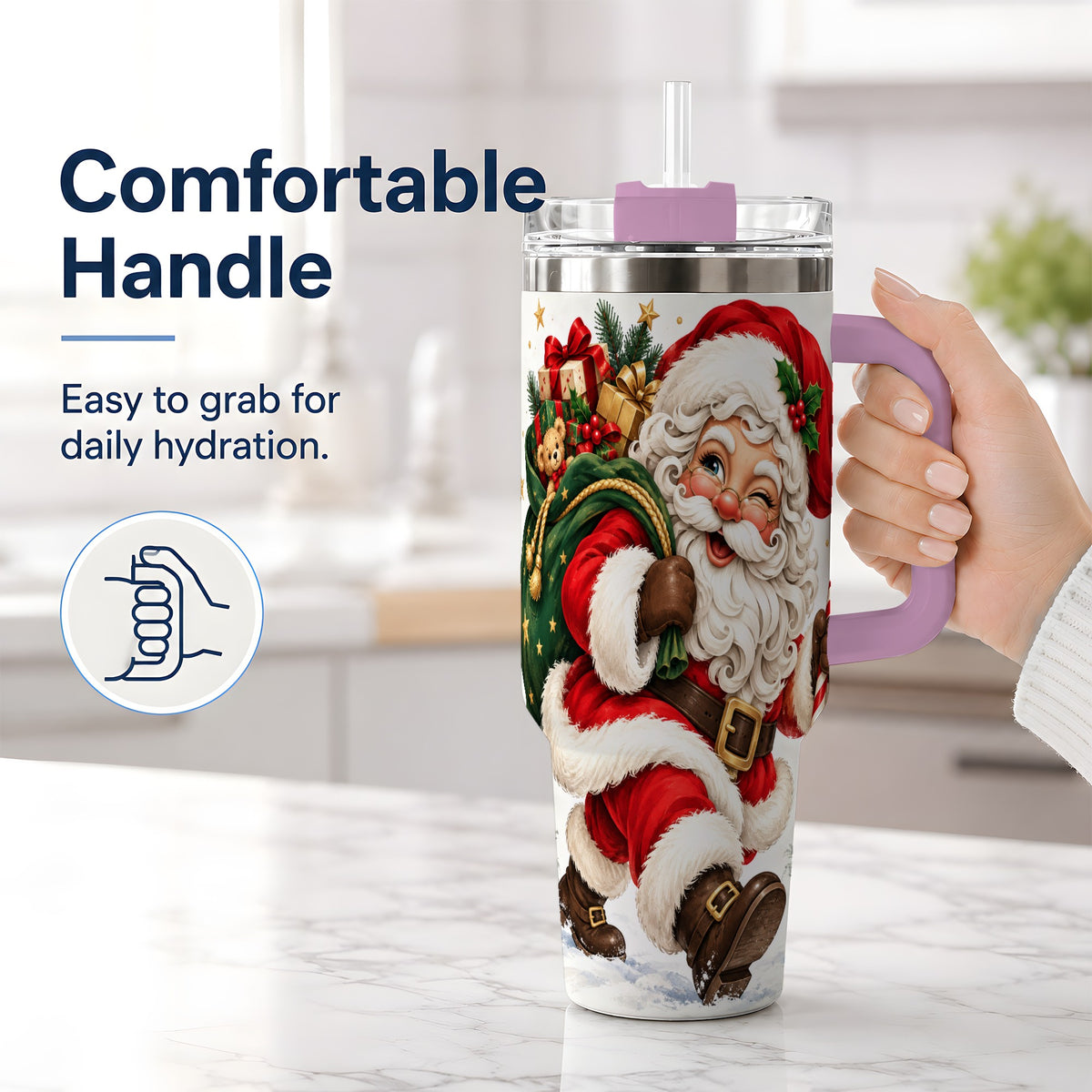 #pl[40oz|Pink] Candy Cane Santa Christmas Tumbler, 40oz Stainless Steel Tumbler