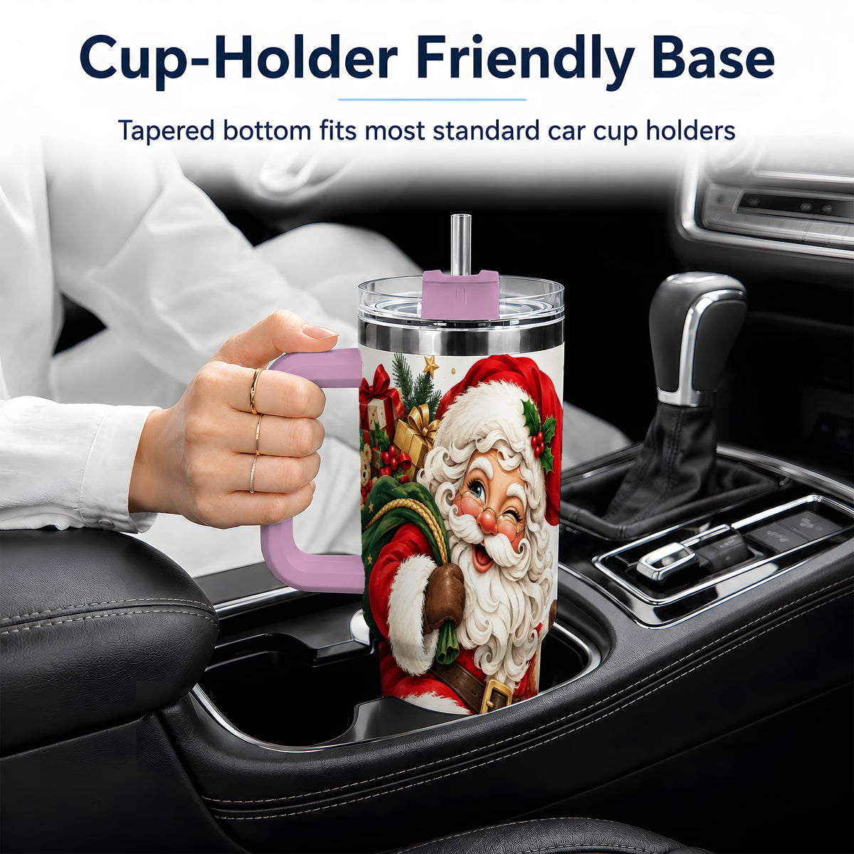 #pl[40oz|Pink] Candy Cane Santa Christmas Tumbler, 40oz Stainless Steel Tumbler