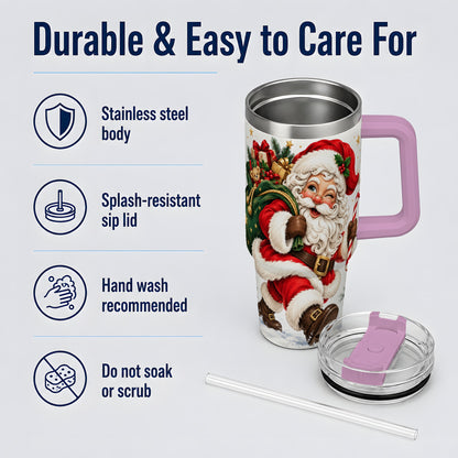 #pl[40oz|Pink] Candy Cane Santa Christmas Tumbler, 40oz Stainless Steel Tumbler