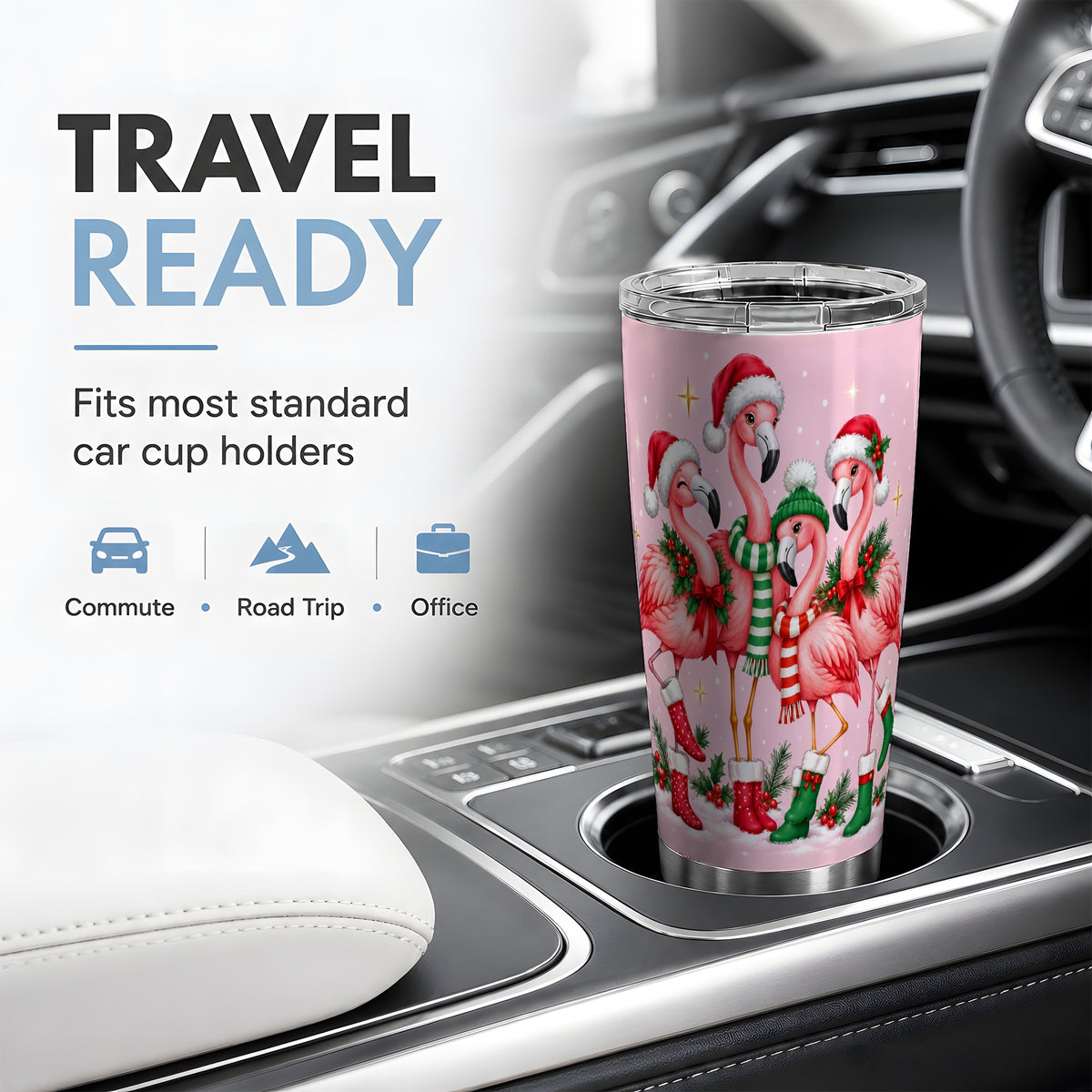#pl[20oz|Steel] Christmas Flamingo 20oz Tumbler, Festive Pink Bird Drinkware