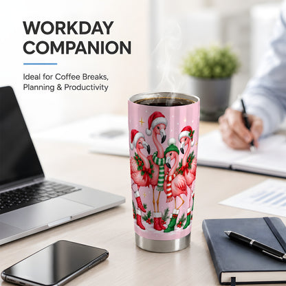#pl[20oz|Steel] Christmas Flamingo 20oz Tumbler, Festive Pink Bird Drinkware