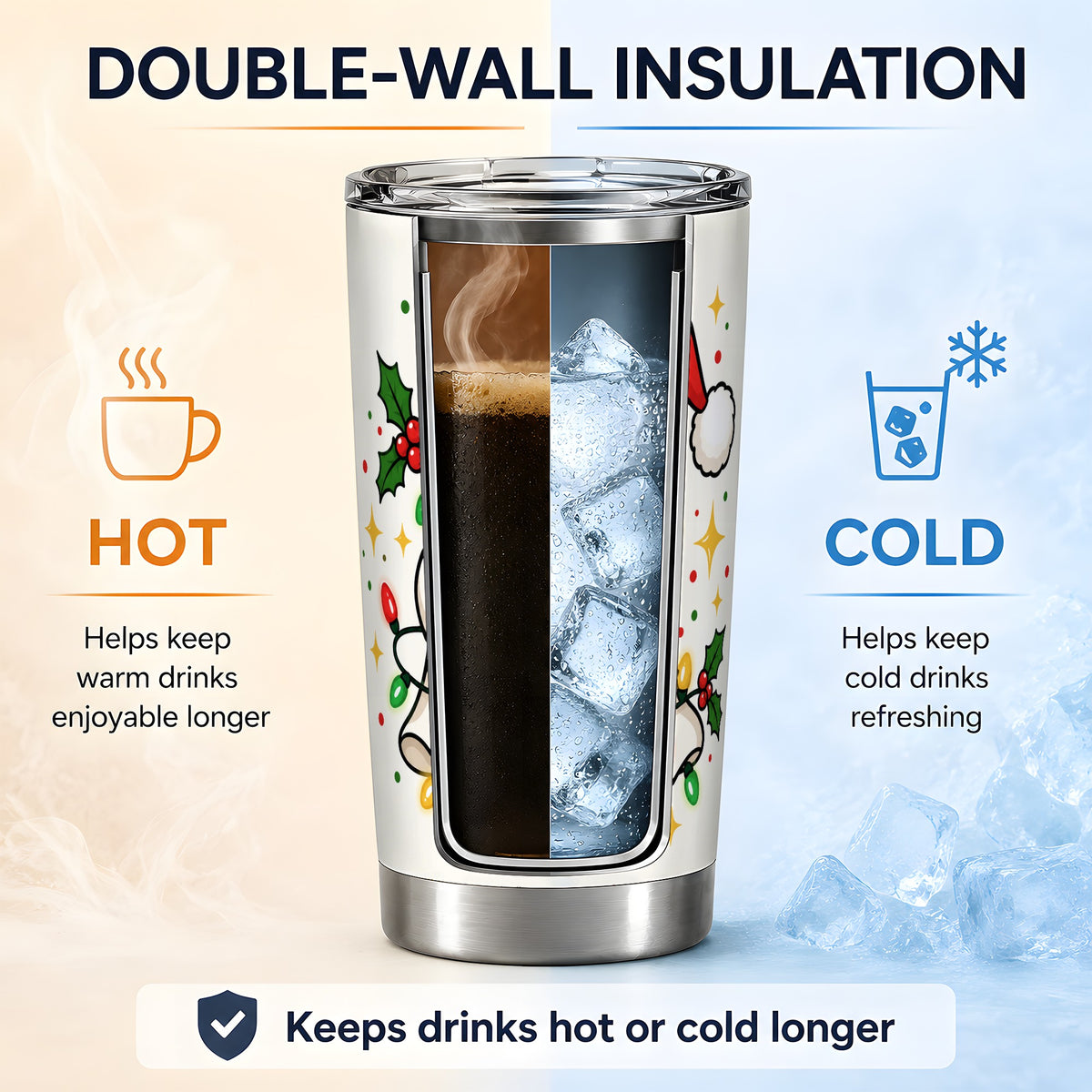 #pl[20oz|Steel] Christmas Ghost 20oz Tumbler, Colorful Holiday Lights Artwork
