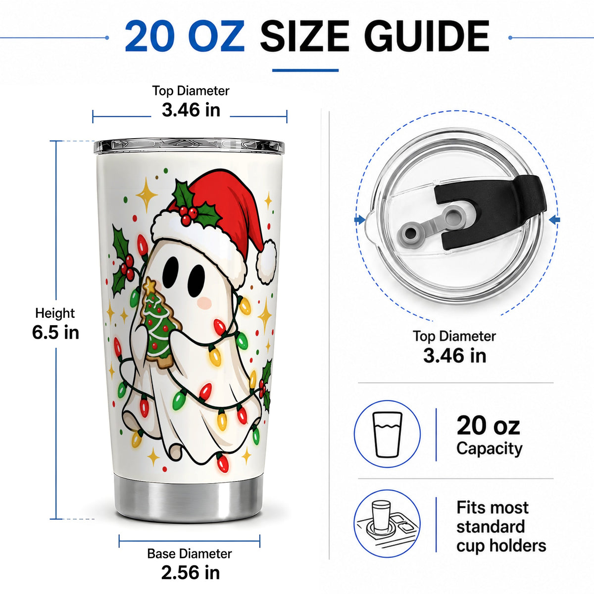 #pl[20oz|Steel] Christmas Ghost 20oz Tumbler, Colorful Holiday Lights Artwork