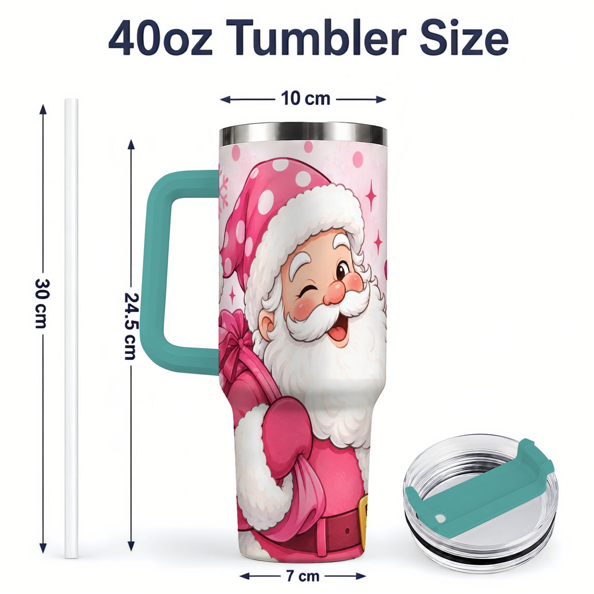 #pl[40oz|Green] Pink Santa Christmas Tumbler, 40oz Stainless Steel Tumbler