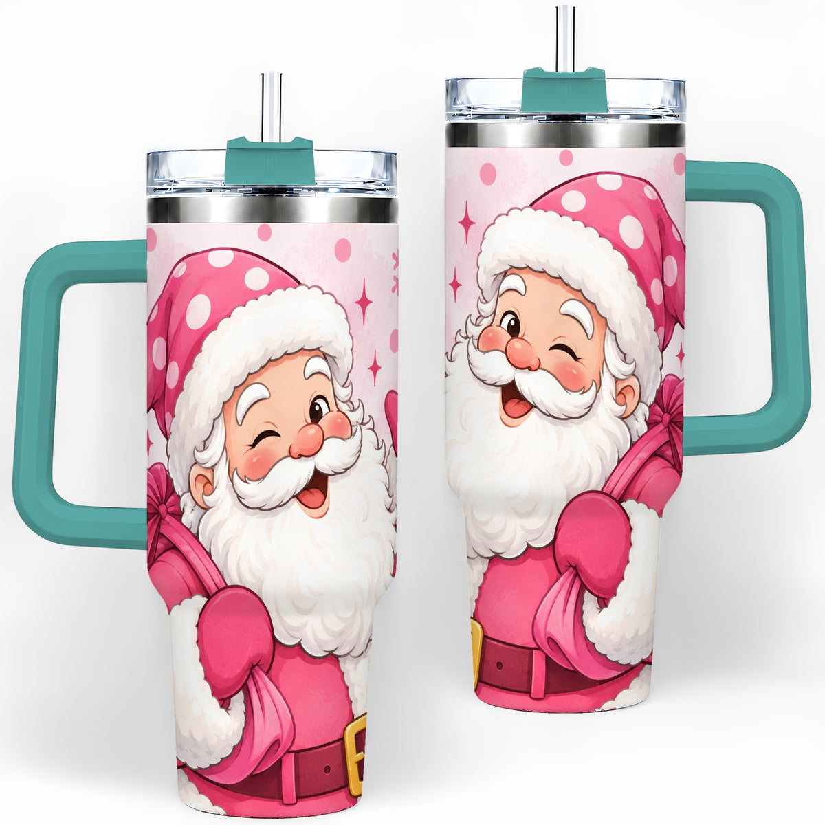 #pl[40oz|Green] Pink Santa Christmas Tumbler, 40oz Stainless Steel Tumbler