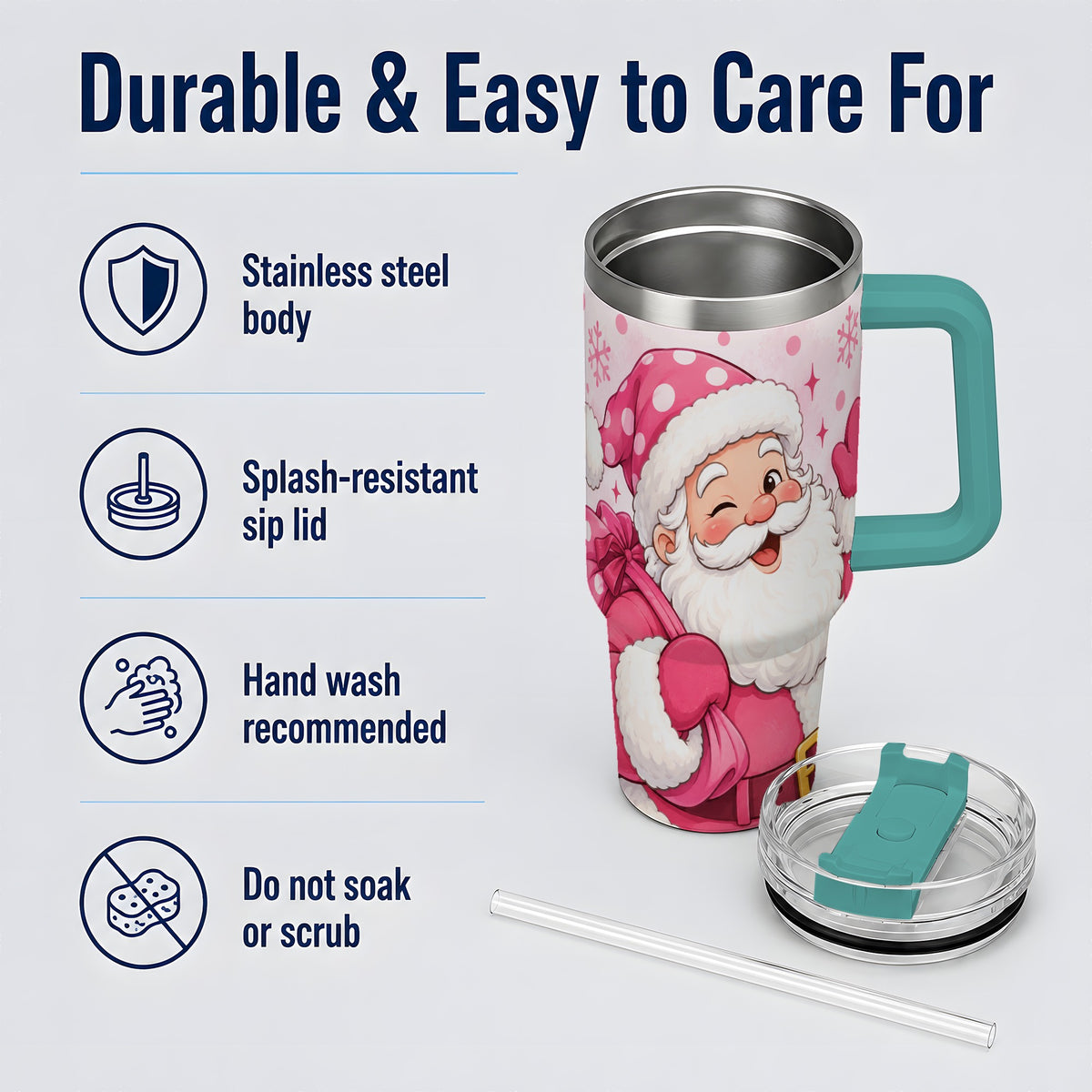 #pl[40oz|Green] Pink Santa Christmas Tumbler, 40oz Stainless Steel Tumbler