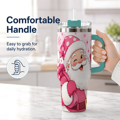 #pl[40oz|Green] Pink Santa Christmas Tumbler, 40oz Stainless Steel Tumbler